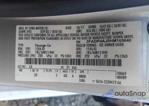 2017 Ford Fiesta S z USA, uszkodzony, nr VIN 3FADP4AJ0HM165640